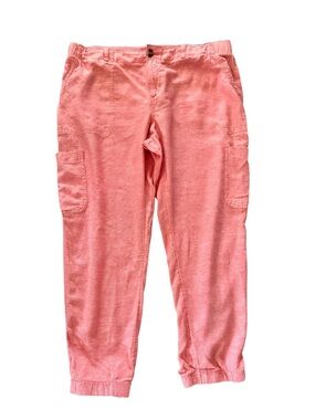 Sonoma Coral Linen Joggers Sz 18 Pants Crop Relaxed Cargo EUC